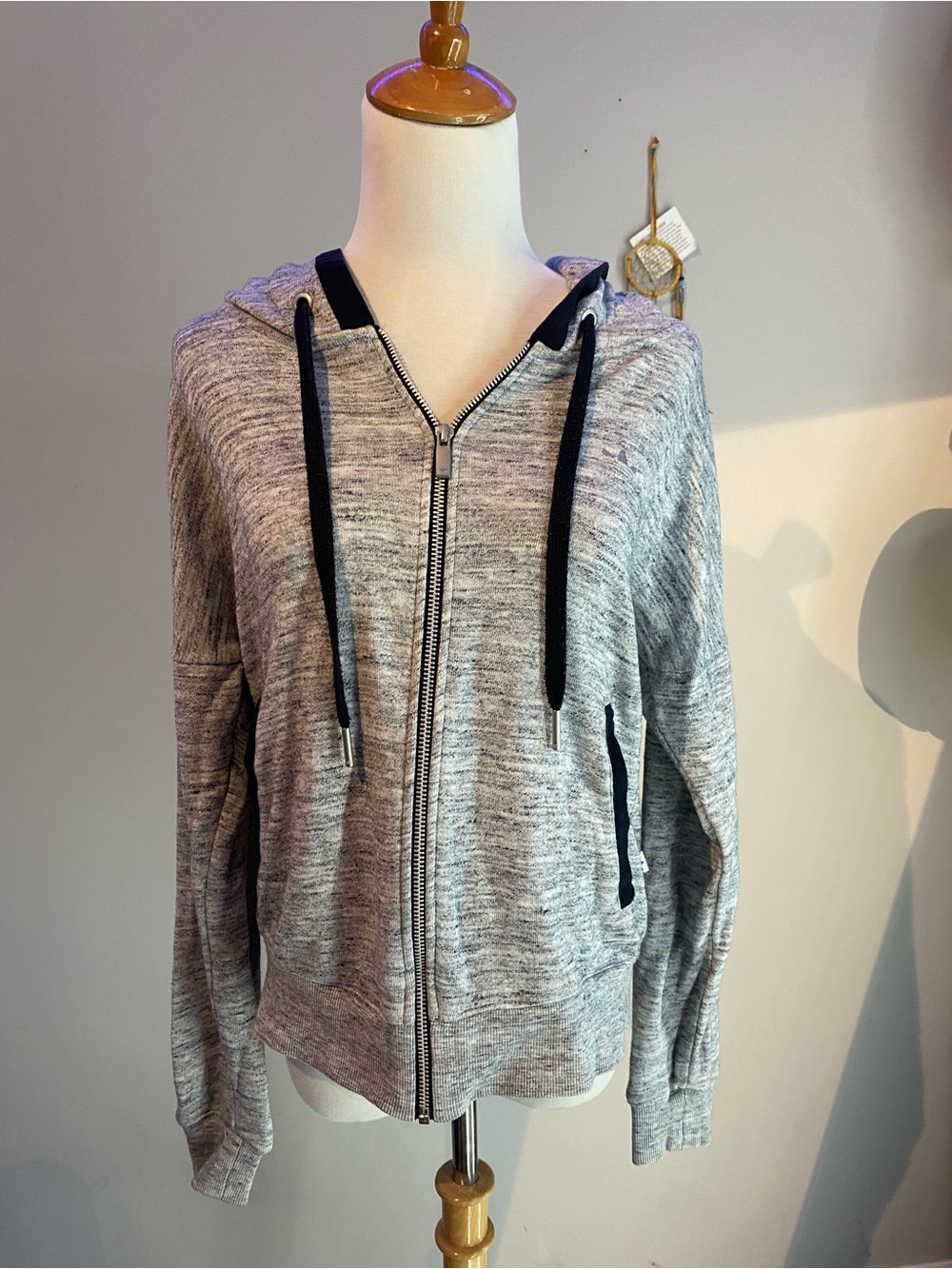 Adidas Grey Zip-Up Hoodie Sweater With Black Accents